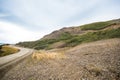 Road across mountain Hjallahals in west Iceland