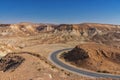 Road across Zin Valley in the Negev Desert in Israel. Top view Royalty Free Stock Photo