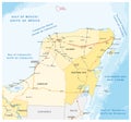 Road and administrative vector map of the Yucatan Peninsula