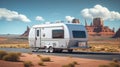 Road adventures on modern white camper, recreation