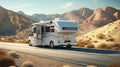 Road adventures on modern white camper, recreation