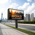 Road Advertisement with City Skyline Isolated on White Background Royalty Free Stock Photo