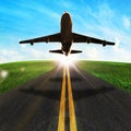 Road and airplane take off