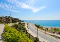 The road along the beach. View of the Mediterranean Sea. View from above on the coast. Antalya, Turkey, April 6, 2019 Royalty Free Stock Photo