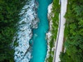 Road along Soca river in Slovenia Triglav Park, aerial view