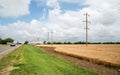 The road along the wheat fields, power poles Royalty Free Stock Photo
