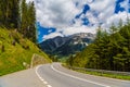 Road among Alps mountains, Klosters-Serneus, Davos, Graubuenden Royalty Free Stock Photo