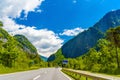 Road among Alps mountains, Klosters-Serneus, Davos, Graubuenden Switzerland Royalty Free Stock Photo