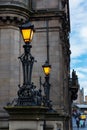 Road with antique street lamps in Edinburgh Royalty Free Stock Photo