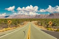 Road in arizona desert through Joshua trees forest Royalty Free Stock Photo