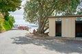 Road around waterfront past men\'s and ladies changing rooms shed