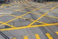 Road asphalt hatches intersection lines yellow pedestrian crossings in the city. Royalty Free Stock Photo
