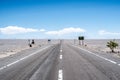 Road into the Atacama Desert. Barren rocky landscape, arid mountains and hills in the San Pedro de Atacama area. Royalty Free Stock Photo