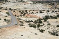 Road through barren desert elevated view