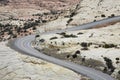 Road through barren desert elevated view