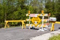 Road barrier blocks entrance to an Illinois state campground during coronavirus pandemic