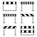 Road barriers, under construction icon set, black isolated on white background, vector illustration. Royalty Free Stock Photo