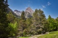 Road in a beautiful Aiguestortes i Estany de Sant Maurici National Park of the Spanish Pyrenees mountain in Catalonia Royalty Free Stock Photo