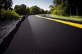 road being repaved with new asphalt, showing fresh black surface Royalty Free Stock Photo