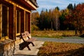 Road bench leaves autumn nature window house wall landscape idyllic countryside mountain