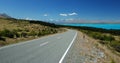 Road besides Pukaki lake Royalty Free Stock Photo