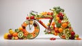 Road bicycle made of fruits and vegetables on white background. Royalty Free Stock Photo