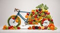 Road bicycle made of fruits and vegetables on white background Royalty Free Stock Photo