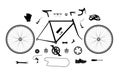 Road bicycle parts and accessories silhouette set, elements for infographic, etc Royalty Free Stock Photo