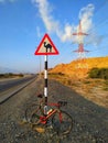 Road bike with camel sign , Oman Royalty Free Stock Photo