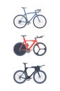 Road bike set. Flat icons. Triatlon bikes.