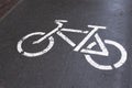 Road bike sign white on wet pavement. Autumn road after rain. warning sign. Royalty Free Stock Photo