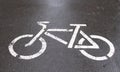 Road bike sign white on wet pavement. bike lane warning Royalty Free Stock Photo