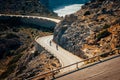 Road bikers on the road on Balearic Islands. Sea in Background. Cap de Formentor. Mallorca, Majorca, Spain Royalty Free Stock Photo