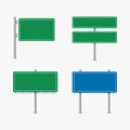 Road billboard vector. Blank advertising billboard. Blue, green road signs. Set of highway signs isolated on a white background. Royalty Free Stock Photo