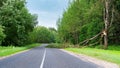 The road is blocked by a fallen tree after a thunderstorm. Natural disasters. Changing of the climate. The tree broke down as a Royalty Free Stock Photo