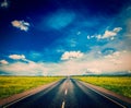 Road in blooming spring meadow