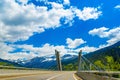 Road on the bridge among Alps mountains, Klosters-Serneus, Davos, Graubuenden Switzerland Royalty Free Stock Photo