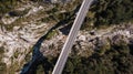 Road Bridge Over Valley, Mangart, Slovenia. Aerial Top Down Drone View