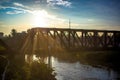 Road bridge on river during a sunset in Malaysia Royalty Free Stock Photo