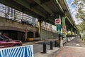 Road bridge and traffic signals in New York City, USA