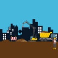 Road building city construction site worker vector illustration Royalty Free Stock Photo