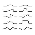 Road bumps shape set. Line oscillator waves different shapes.