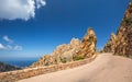 Road through the Calanches de Piana in Corsica Royalty Free Stock Photo