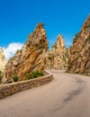 Road through the Calanches de Piana in Corsica Royalty Free Stock Photo