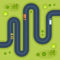 Road with cars. Moving cars on road, top view.