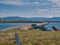 The road causeway fixed link connecting the islands of North Uist and Berneray in the Outer Hebrides, Scotland, UK Royalty Free Stock Photo