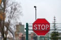 Road checkpoint with STOP sign