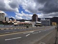 Road city highway infrastructure downtown skyline transport lane street landmark horizon skyscraper freeway town stadium sky