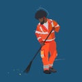 A road cleaner sweeps the street