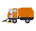 Road cleaning machine vector vehicle truck sweeper cleaner wash city streets illustration, vehicle van car excavator